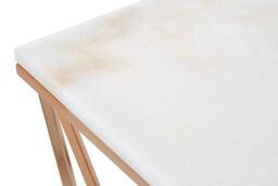 Orsina Champagne Finish End Table With Rose Gold Legs, White Marble Top Side Table, Modern Prismatic Bedside Table - thumbnail 4