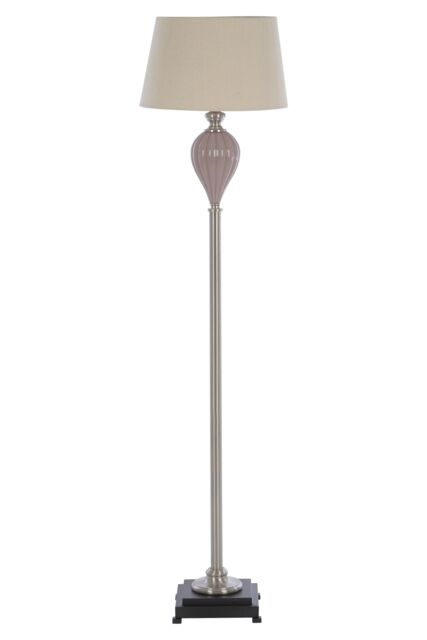 Orsina Floor Lamp With Fluted Ceramic Body, Taupe Diffusing Shade & Reflective Iron Detailing, Lighting in Pink - image 1