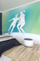 Origin Murals Girls Playing Football Wall Mural in Green - Size: W350 cm x H280 cm - thumbnail 1