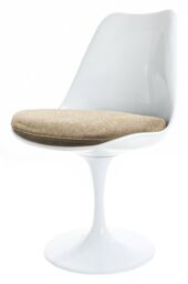 Fusion Living White Tulip Dining Chair with Velveteen Cushion in Beige - thumbnail 2