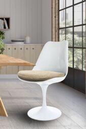 Fusion Living White Tulip Dining Chair with Velveteen Cushion in Beige - thumbnail 1