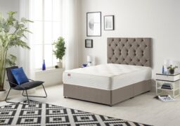 Somnior Premier Divan Bed with 24Cm Deep Mattress & Headboard In Wool Tweed Fabric in Brown - Size: Super King - thumbnail 1