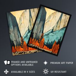 "Artery8 Banff National Park Oil Painting Canadian Rockies Mountain Range In Autumn Extra Large XL Unframed Wall Art Poster Print - Size: W24"" x H32""" - thumbnail 2