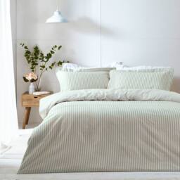 Yard Hebden Striped 100% Cotton Duvet Cover Set in Light Green - Size: Single - thumbnail 4
