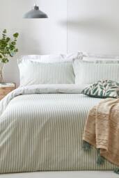 Yard Hebden Striped 100% Cotton Duvet Cover Set in Light Green - Size: Single - thumbnail 1