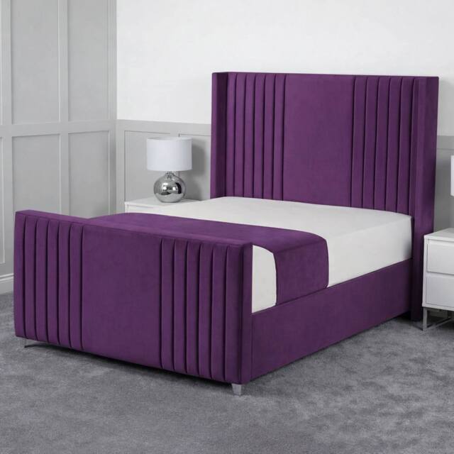 Living Comfort Bedz Emilia Plush Velvet Upholstered Bed Slatted Base with 48Inch Headboard in Purple - Size: Double - image 1
