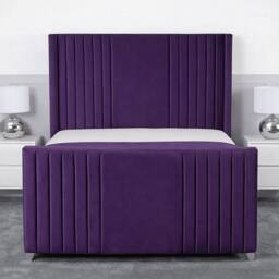 Living Comfort Bedz Emilia Plush Velvet Upholstered Bed Slatted Base with 48Inch Headboard in Purple - Size: Double - thumbnail 2
