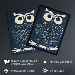 Artery8 Owl Bird Simple White Blue Block Print Design Framed Art Print in Dark Blue - Size: A4 - thumbnail 2