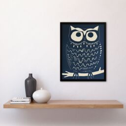 Artery8 Owl Bird Simple White Blue Block Print Design Framed Art Print in Dark Blue - Size: A4 - thumbnail 4