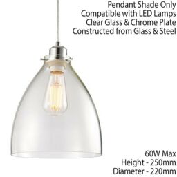 Loops Hanging Ceiling Pendant Light Shade Clear Glass & Chrome Slim Round Dome Bowl - thumbnail 2