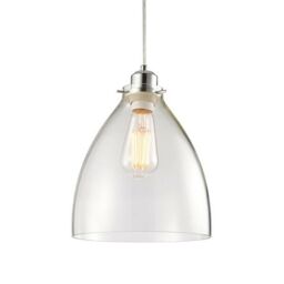 Loops Hanging Ceiling Pendant Light Shade Clear Glass & Chrome Slim Round Dome Bowl - thumbnail 1