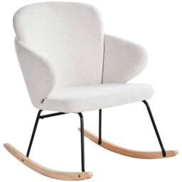 Wyld and Coco Off-White Rocking Chair - Woven Fabric Metal Frame Rubberwood Skates in White - thumbnail 2