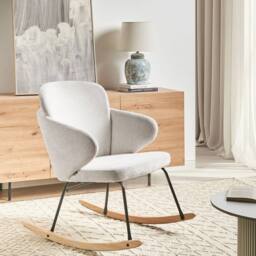 Wyld and Coco Off-White Rocking Chair - Woven Fabric Metal Frame Rubberwood Skates in White - thumbnail 1