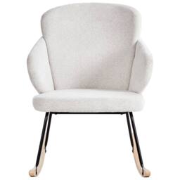 Wyld and Coco Off-White Rocking Chair - Woven Fabric Metal Frame Rubberwood Skates in White - thumbnail 3