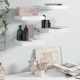 Berkfield Home Durable Floating Wall Shelves 4 pcs High Gloss White 23x23.5x3.8 - thumbnail 2