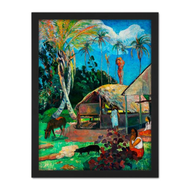 "Artery8 Wall Art Print Paul Gauguin The Black Pigs Large Framed Wall Décor Art in Light Oak - Size: W18"" x H24""" - image 1