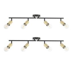 First Choice Lighting Set of 2 Journey - Matt Black Gold 4 Way Adjustable Ceiling Spotlights - thumbnail 1