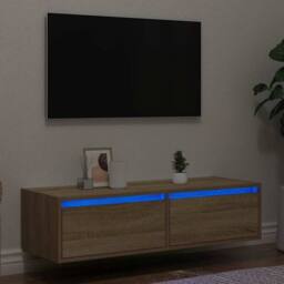 Berkfield Home TV Cabinet with LED Lights Sonoma Oak 100X35.5x25 cm in Brown - thumbnail 2