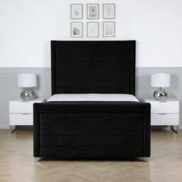 Living Comfort Bedz Selena Plush Velvet Upholstered Bed Slatted Base with 48Inch Headboard in Black - Size: Single - thumbnail 2