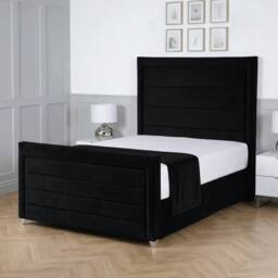 Living Comfort Bedz Selena Plush Velvet Upholstered Bed Slatted Base with 48Inch Headboard in Black - Size: Single - thumbnail 1