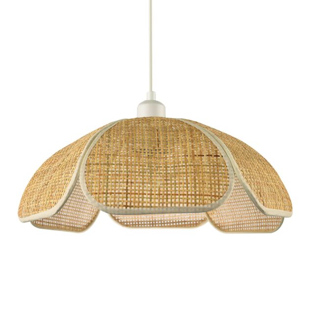 Happy Homewares Vintage Art Denergy savingRattan Pendant Shade with Cream Cotton Fabric Trims in Brown - image 1