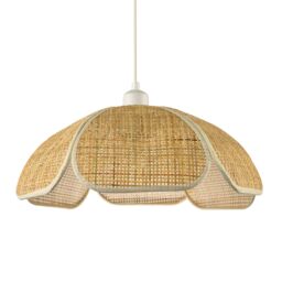 Happy Homewares Vintage Art Denergy savingRattan Pendant Shade with Cream Cotton Fabric Trims in Brown