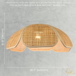 Happy Homewares Vintage Art Denergy savingRattan Pendant Shade with Cream Cotton Fabric Trims in Brown - thumbnail 6