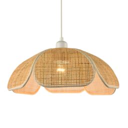 Happy Homewares Vintage Art Denergy savingRattan Pendant Shade with Cream Cotton Fabric Trims in Brown - thumbnail 2