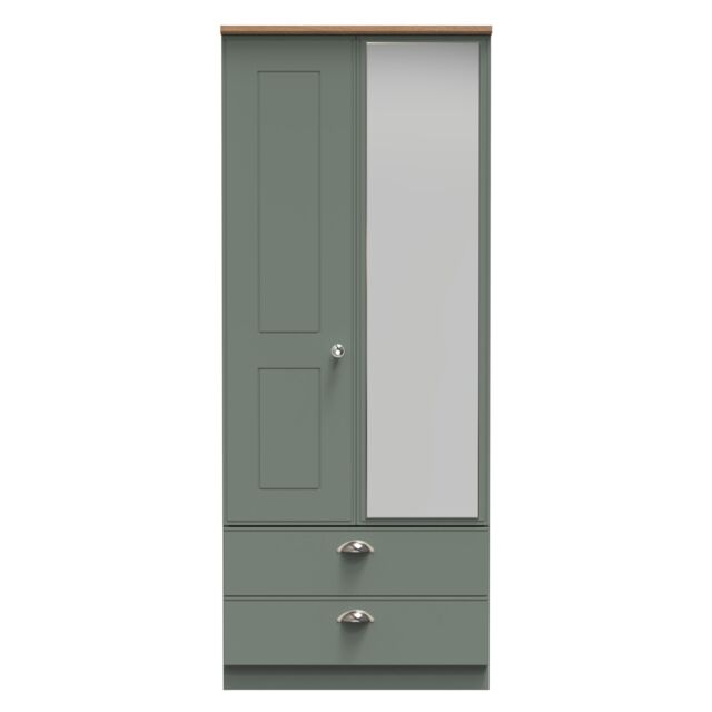 Ready Assembled 2 U Albert 2 Door 2 Drawer Mirrored Wardrobe (Ready Assembled) in Pale Green - image 1