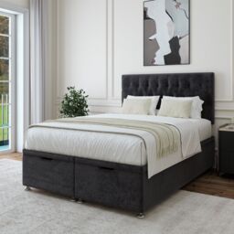 Bedmaster Luxury Velvet Ottoman Divan Base & Button Headboard in Black - Size: Super King - thumbnail 2