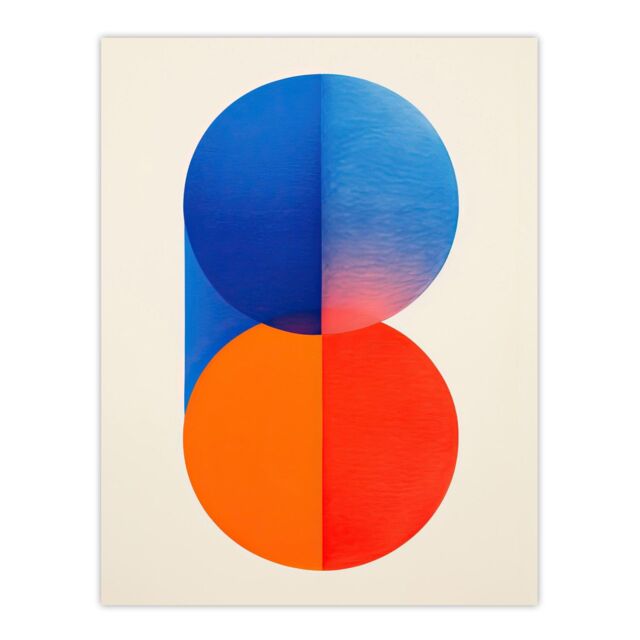 "Wee Blue Coo Wall Art Print Tangerine Blue Abstract Minimalist Moonrise Sunset Circles Painting Poster - Size: W18"" x H24""" - image 1