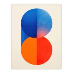 "Wee Blue Coo Wall Art Print Tangerine Blue Abstract Minimalist Moonrise Sunset Circles Painting Poster - Size: W18"" x H24""" - thumbnail 1