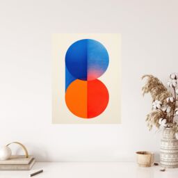 "Wee Blue Coo Wall Art Print Tangerine Blue Abstract Minimalist Moonrise Sunset Circles Painting Poster - Size: W18"" x H24""" - thumbnail 4