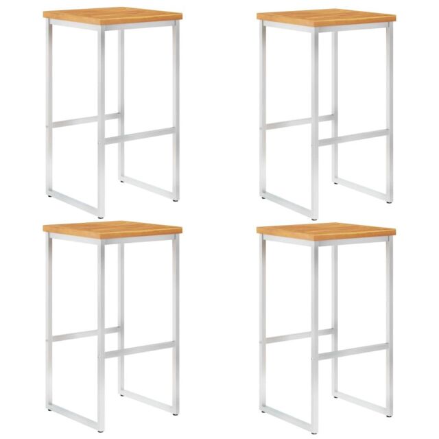Berkfield Home Bar Chairs 4 pcs Solid Acacia Wood & Stainless Steel in Brown - image 1