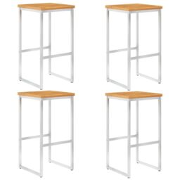 Berkfield Home Bar Chairs 4 pcs Solid Acacia Wood & Stainless Steel in Brown - thumbnail 1