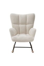 H&O Direct Luxury Sherpa Upholstered Rocking Chair with One Pocket in White - thumbnail 3