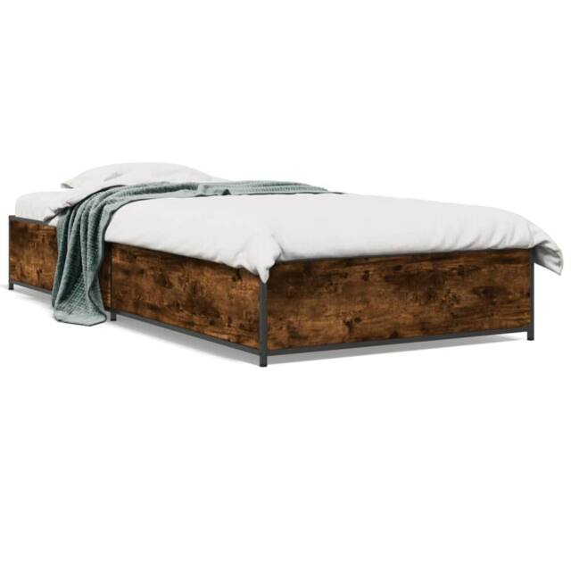 Berkfield Home Bed Frame without Mattress Smoked Oak 75x190 cm Small Single in Brown - image 1