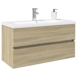 Berkfield Home 2 Piece Bathroom Furniture Set Ceramic & Engineered Wood in Brown - thumbnail 3