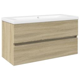 Berkfield Home 2 Piece Bathroom Furniture Set Ceramic & Engineered Wood in Brown - thumbnail 2