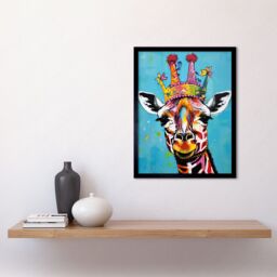 "Artery8 Wall Art Print Giraffe Wearing Princess Crown Modern Folk Art Framed in Black - Size: W12"" x H16""" - thumbnail 2