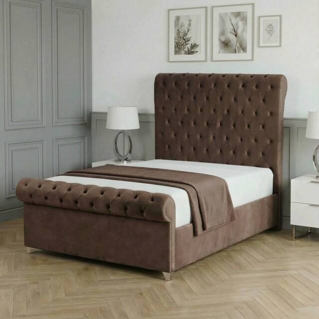 Living Comfort Bedz Regency Sleigh Slatted Base Upholstered Bed with 48 Inch Headboard in Brown - Size: King - image 1