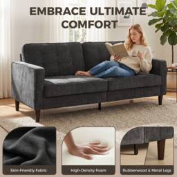 HOMCOM 3 Seater Sofa with Button Tufting Wood Legs, Dark Grey - thumbnail 4