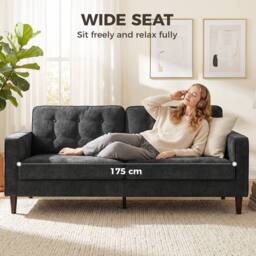 HOMCOM 3 Seater Sofa with Button Tufting Wood Legs, Dark Grey - thumbnail 5