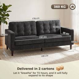 HOMCOM 3 Seater Sofa with Button Tufting Wood Legs, Dark Grey - thumbnail 3