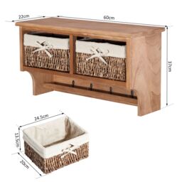 HOMCOM Wall Mounted Coat Hook Storage Unit Baskets Organiser Shelf Holder in Brown - Size: 4 Hooks - thumbnail 3