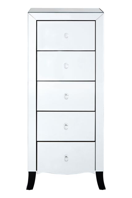 Orsina Stylish 5 Drawer Chest, Spacious Mirror Surfaced Chest, Versatile Silver Finished Chest, Delivered Fully Assembled in White - image 1