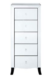 Orsina Stylish 5 Drawer Chest, Spacious Mirror Surfaced Chest, Versatile Silver Finished Chest, Delivered Fully Assembled in White - thumbnail 1