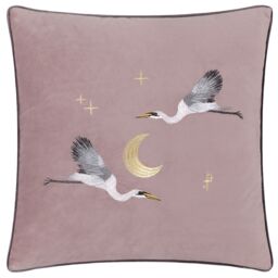 Paoletti Moonlit Flight Embroidered Velvet Cushion in Dusty Pink - Size: 45 cm x 45 cm