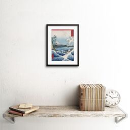"Artery8 Wall Art Print Utagawa Hiroshige Sea Off-Satta Artwork Framed 9X7 Inch in Black - Size: W7"" x H9""" - thumbnail 2