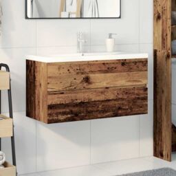 Berkfield Home Sink Cabinet with Built-in Basin & Faucet Old Wood in Brown - thumbnail 3